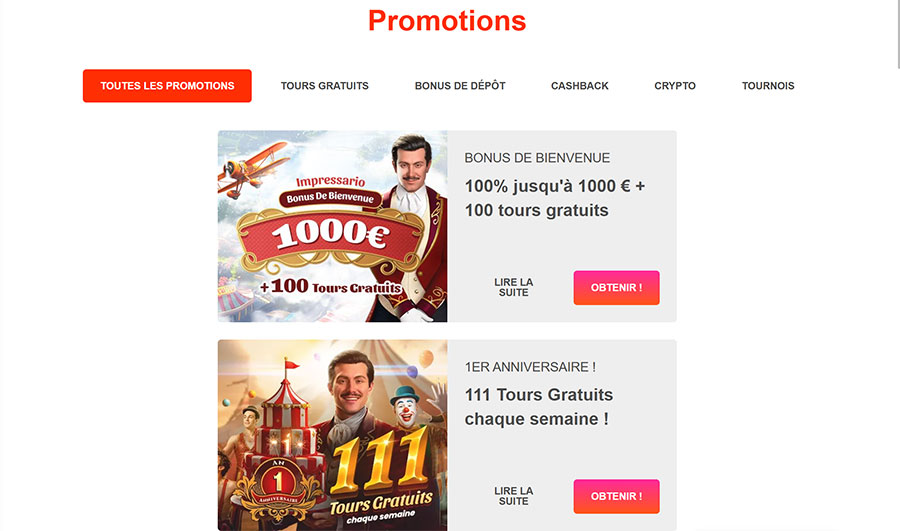 Impressario Casino promotions